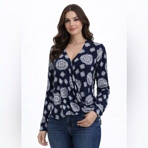 Altar'd State Blue Long Sleeve Crop Blouse